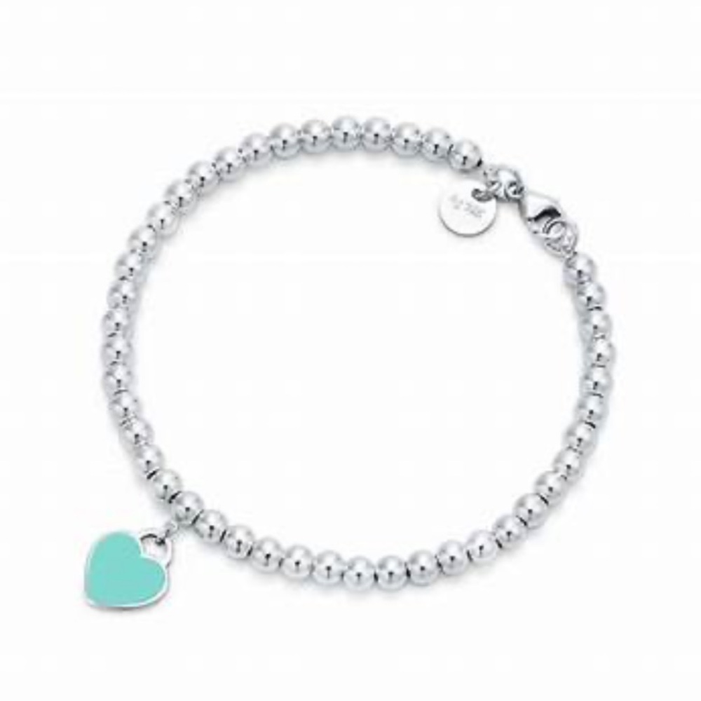 Tiffany & Co. Sterling Silver Beaded Blue Heart Tag Bracelet